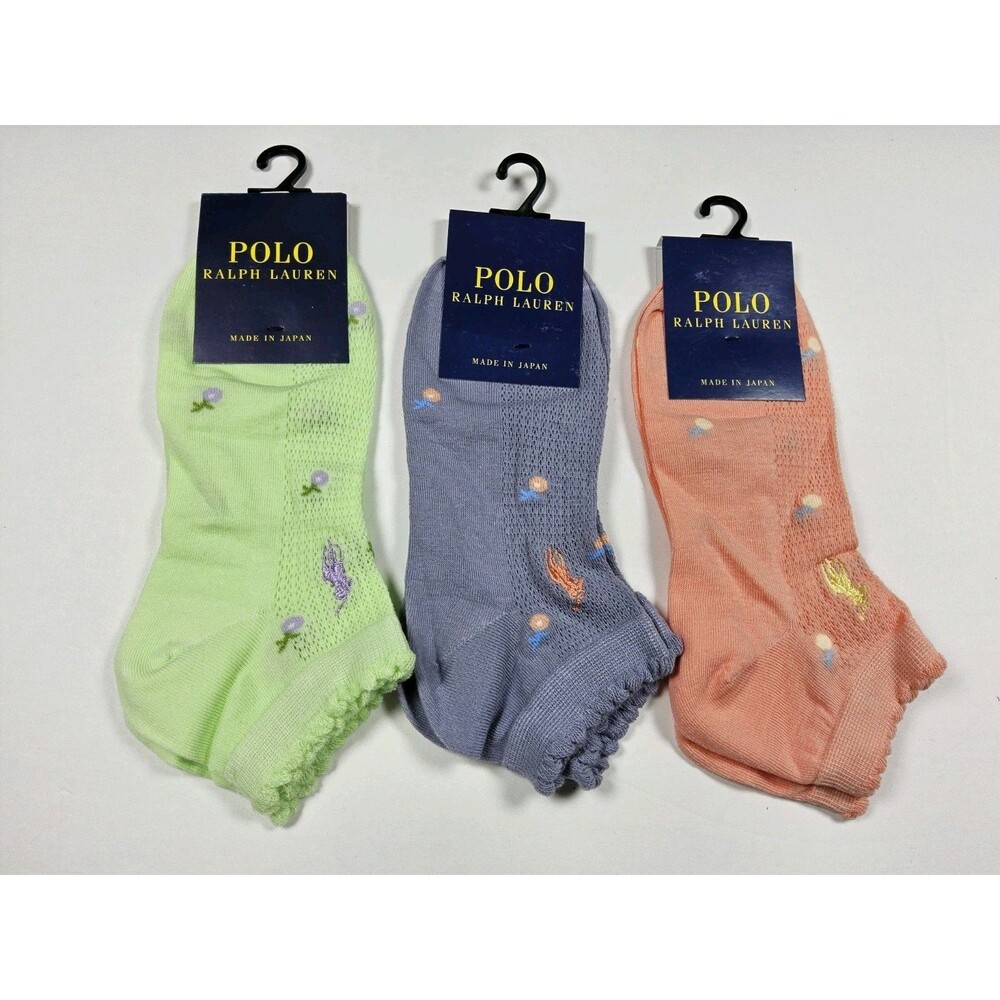 Polo Ralph Lauren Lightweight Floral Lot Of 3 Pair Ankle Socks Japan Size US 5-8